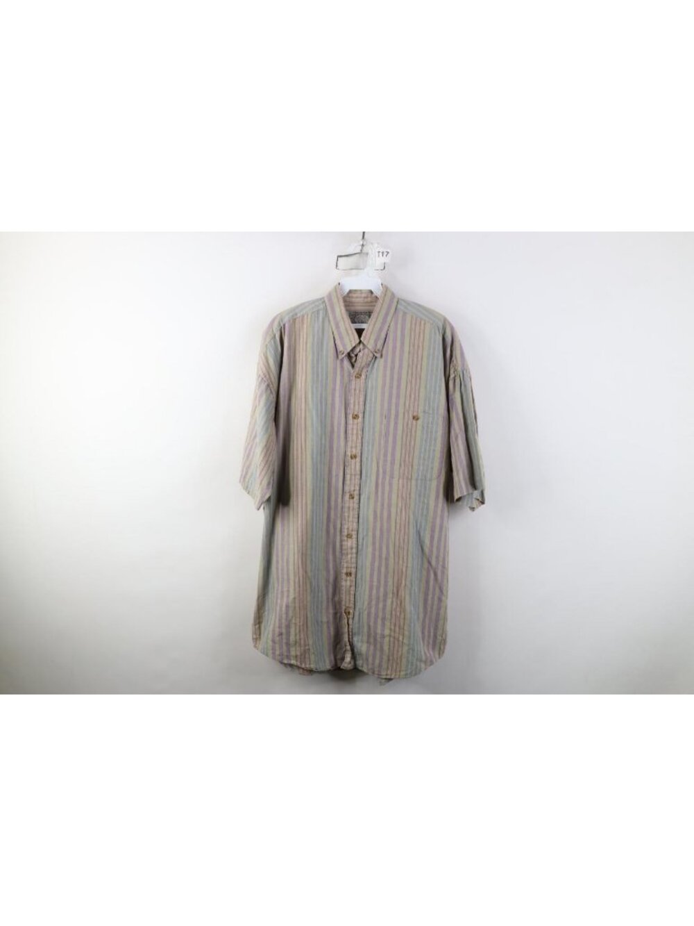 Vtg 90s Streetwear Mens Large Tall Faded Striped Short Sleeve Button Down Shirt